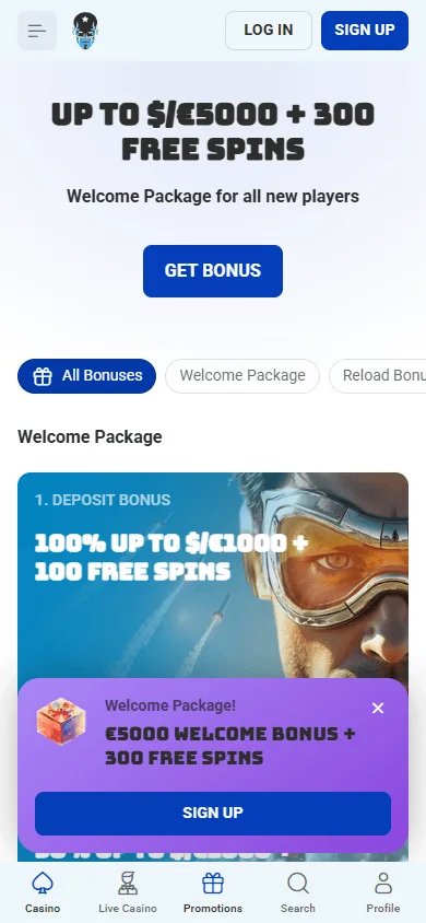 Rocket Spin Casino promotions screen on mobile