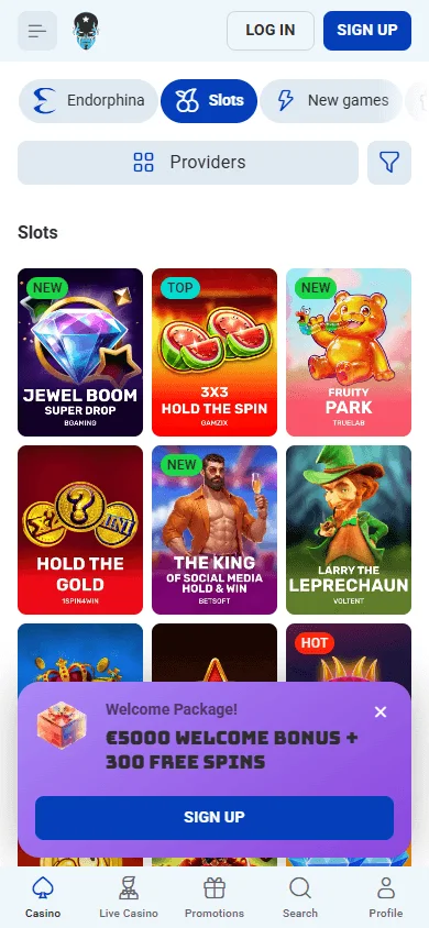 Rocket Spin Casino games screen on mobile
