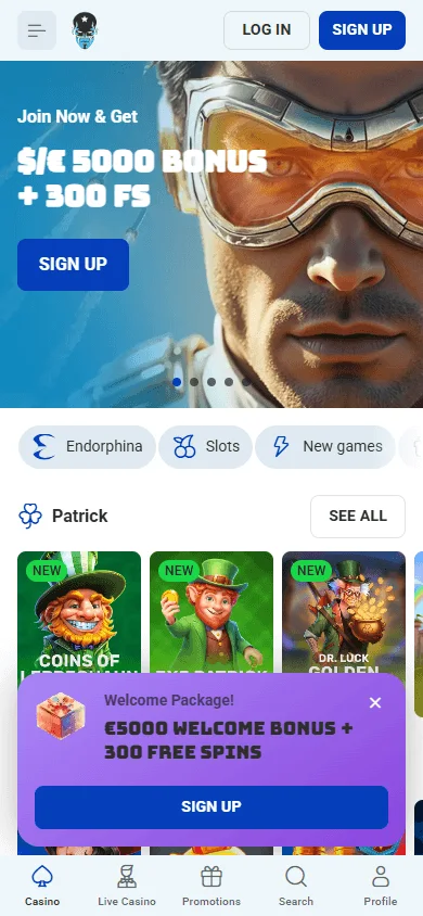 Rocket Spin Casino home screen on mobile